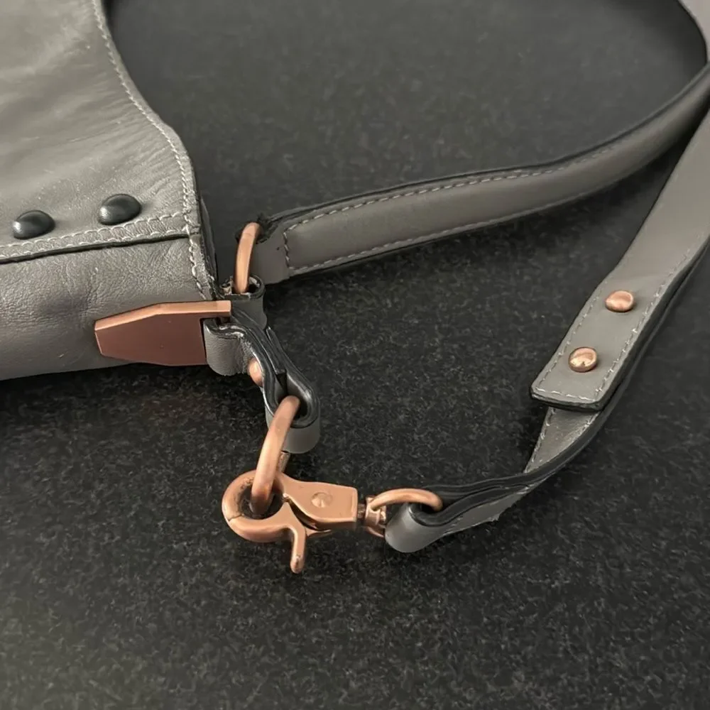 Loeffler Randall Gray Studded Hobo Shoulder Bag Supple Leather